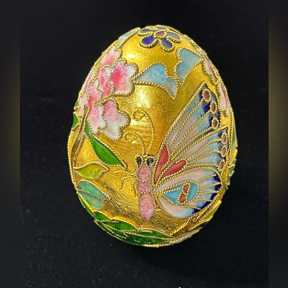 Cloisonne With Enamel Butterflies Flowers‎ Gold Color 3" Tall Vintage